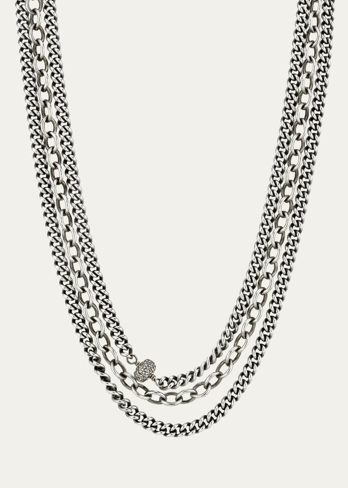 Sheryl Lowe Triple Chain Necklace with 1 Pave Donut Cover