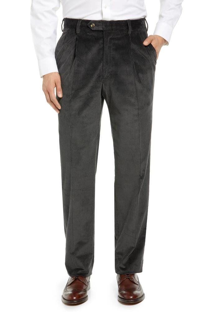 Berle Italian 8-Wale Luxury Corduroy Pleated Trousers in Charcoal Cover