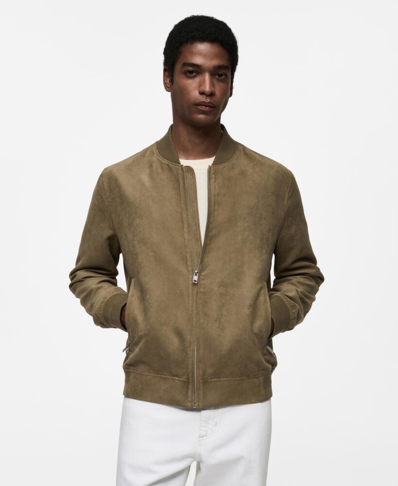 Mango Men's Suede-Effect Bomber Jacket - Khaki Cover