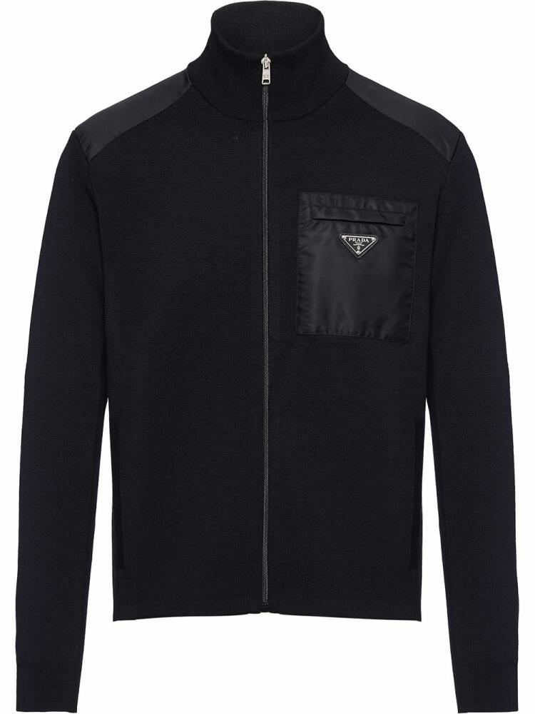 Prada triangle logo zip-up cardigan - Black Cover