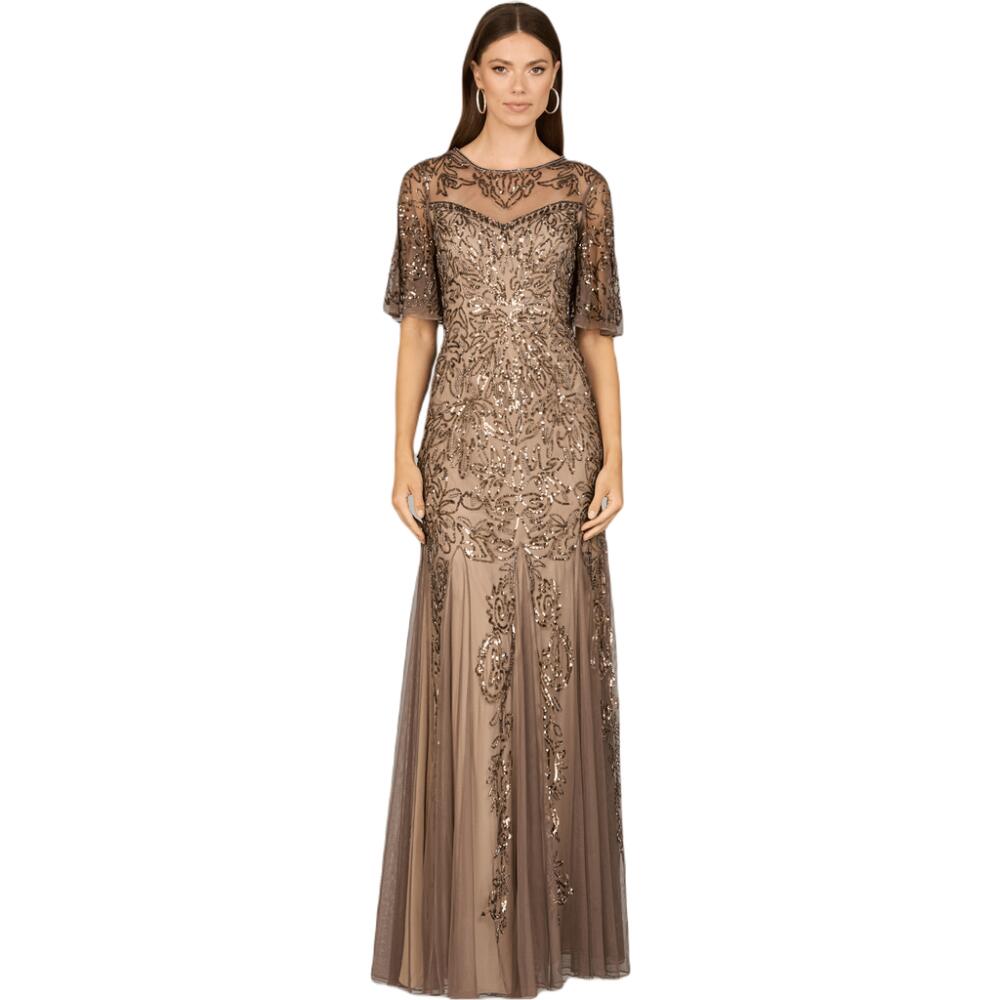 LARA New York Short Sleeve Sheath Beaded Gown in Bronze Cover