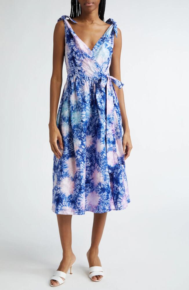 BUSAYO Funbi Tie Dye Cotton Midi Wrap Dress in Blue/Pink Cover