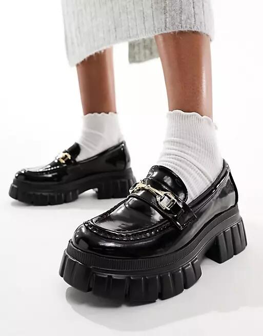 ASOS DESIGN Magnus chunky loafers in black patent Cover