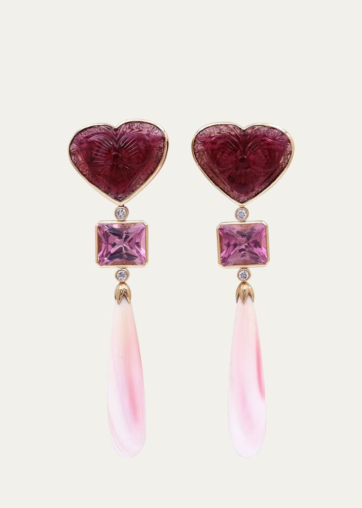 Stephen Dweck Pink Tourmaline, Conch Shell and Diamond Earrings in 18K Gold Cover