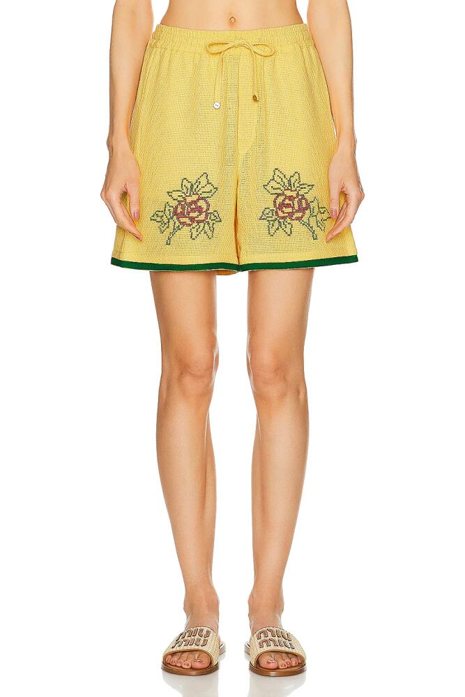 HARAGO Embroidered Shorts in Yellow Cover