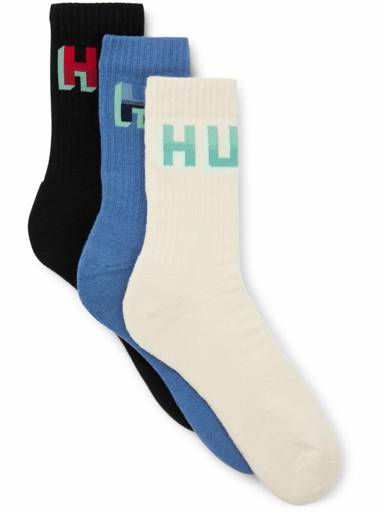 HUGO intarsia-knit logo socks (set of three) - Black Cover