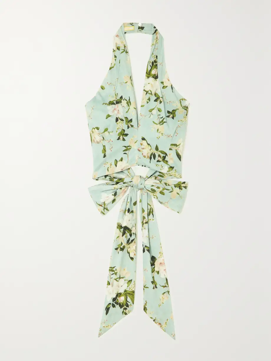 Erdem - Luna Cropped Cotton Halterneck Top - Green Cover