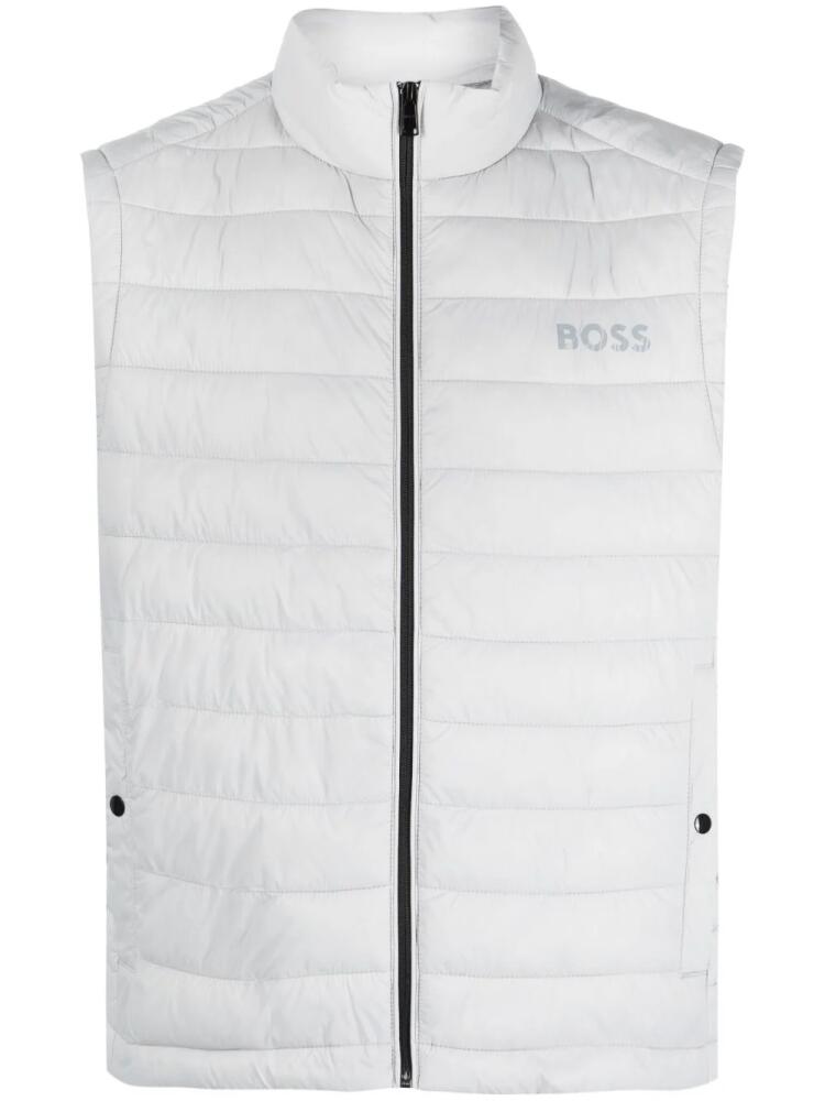 BOSS logo-flocked quilted gilet - Grey Cover