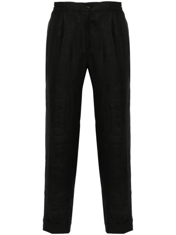 Kiton pressed-crease linen trousers - Black Cover