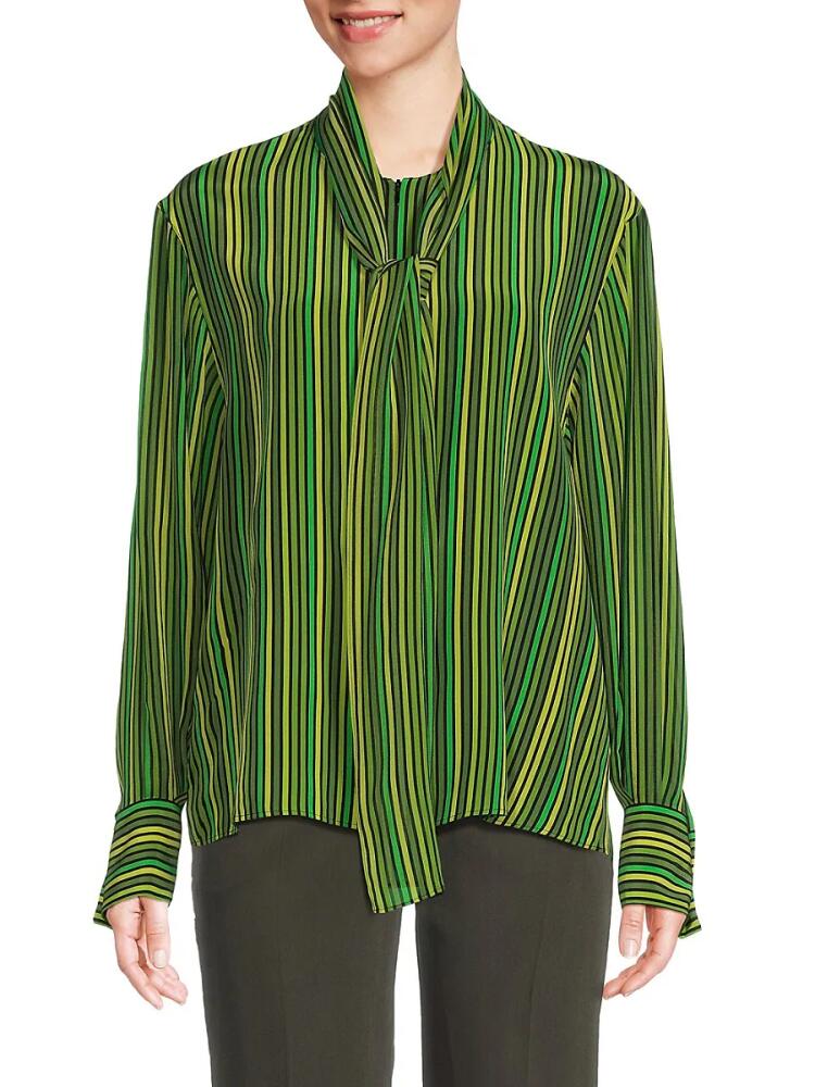 Akris Women's Striped Zip Front Blouse - Green Multi Cover