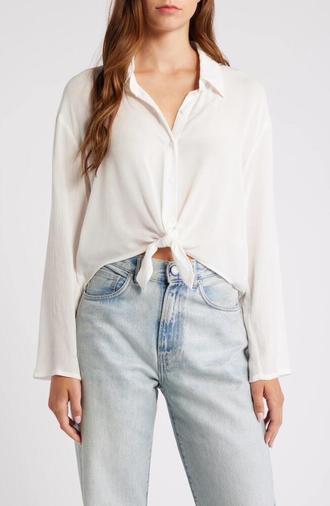 NASTY GAL Crinkle Tie Front Button-Up Shirt in Cream Cover