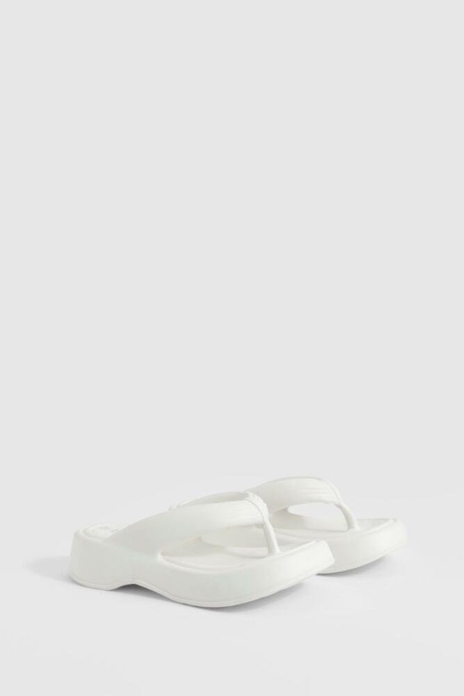 boohoo Womens Chunky Platform Square Toe Thongs - White Cover