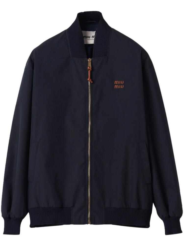 Miu Miu logo-patches bomber jacket - Blue Cover