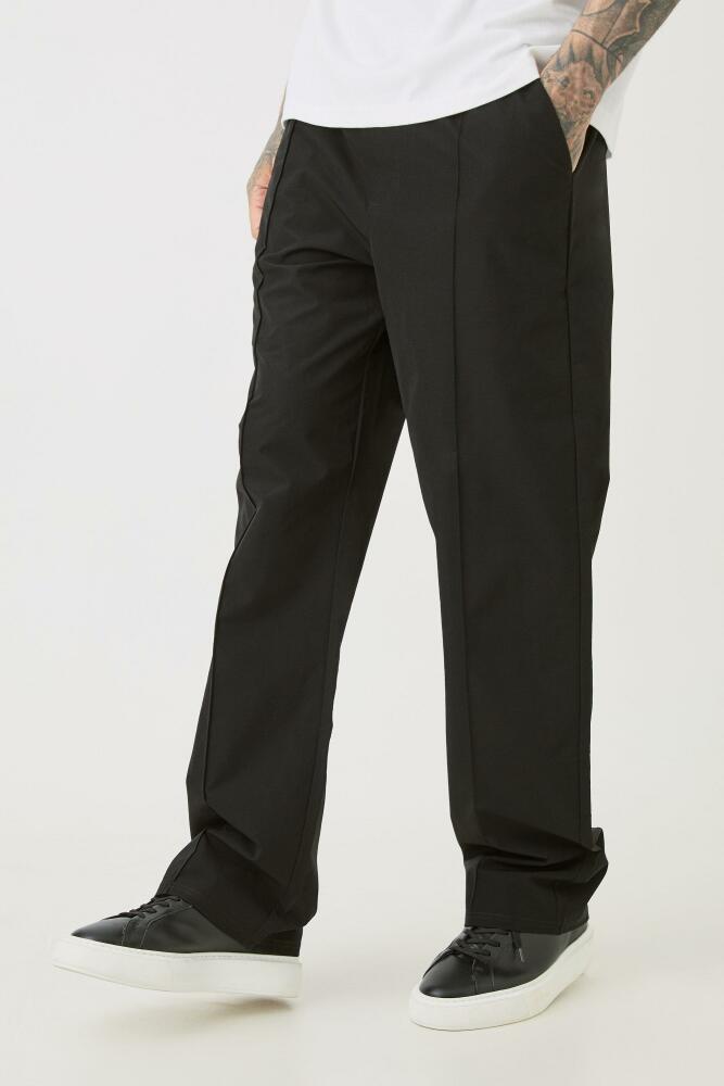 Mens Tall Elasticated Lightweight Technical Stretch Relaxed Fit Pintuck Pants - Black Cover