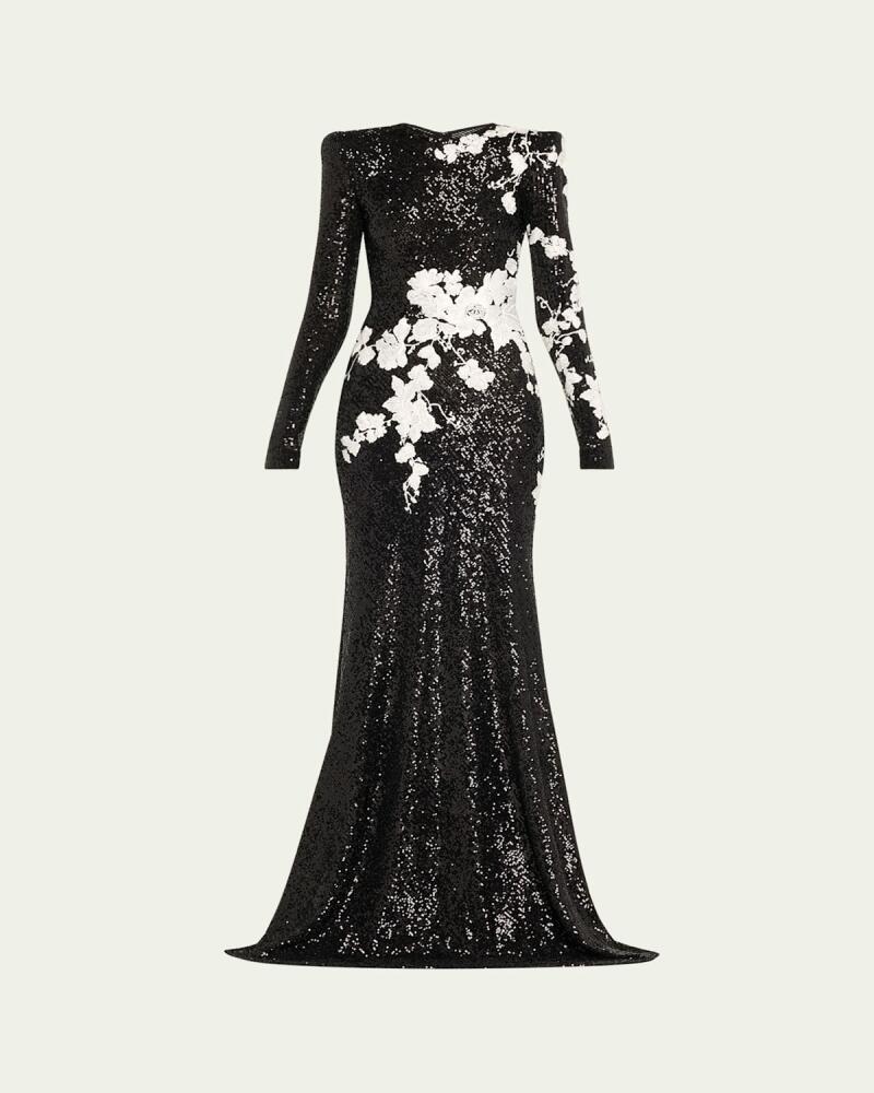 Naeem Khan Sequined Floral Applique Gown Cover