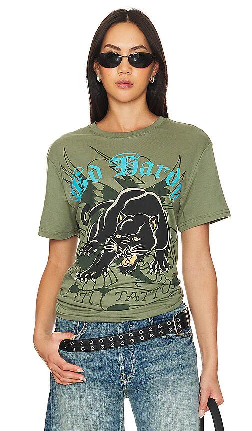 Ed Hardy Crouching Panther Tee in Green Cover