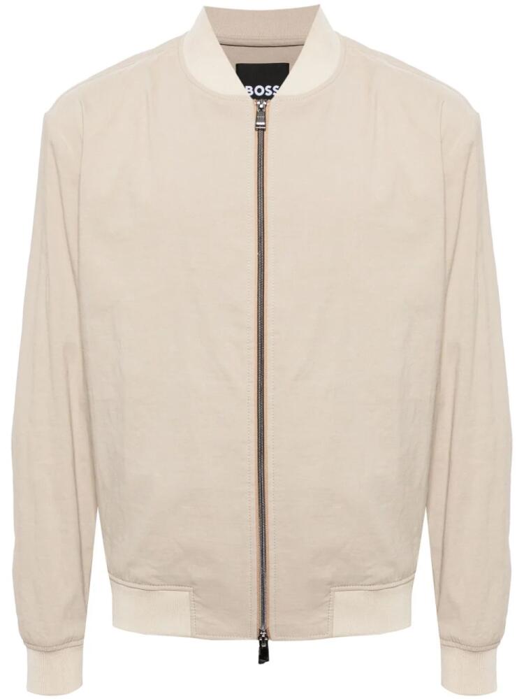 BOSS slim linen-blend bomber jacket - Neutrals Cover