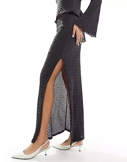 Vero Moda textured jersey maxi skirt in asphalt gray - part of a set Cover