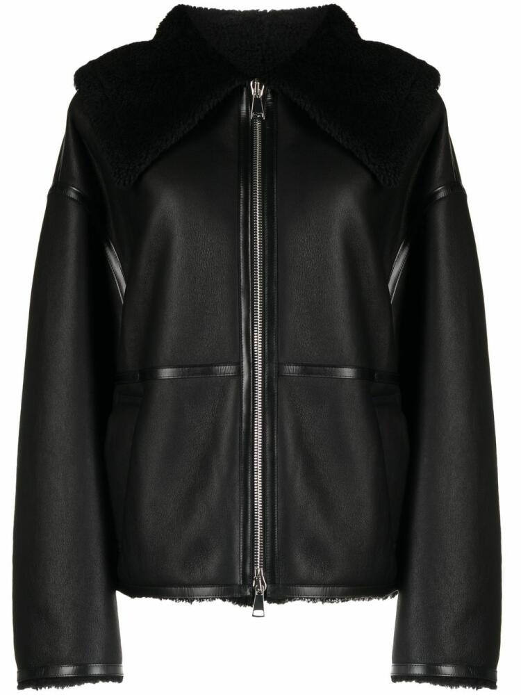 Goen.J shearling-lined aviator leather jacket - Black Cover