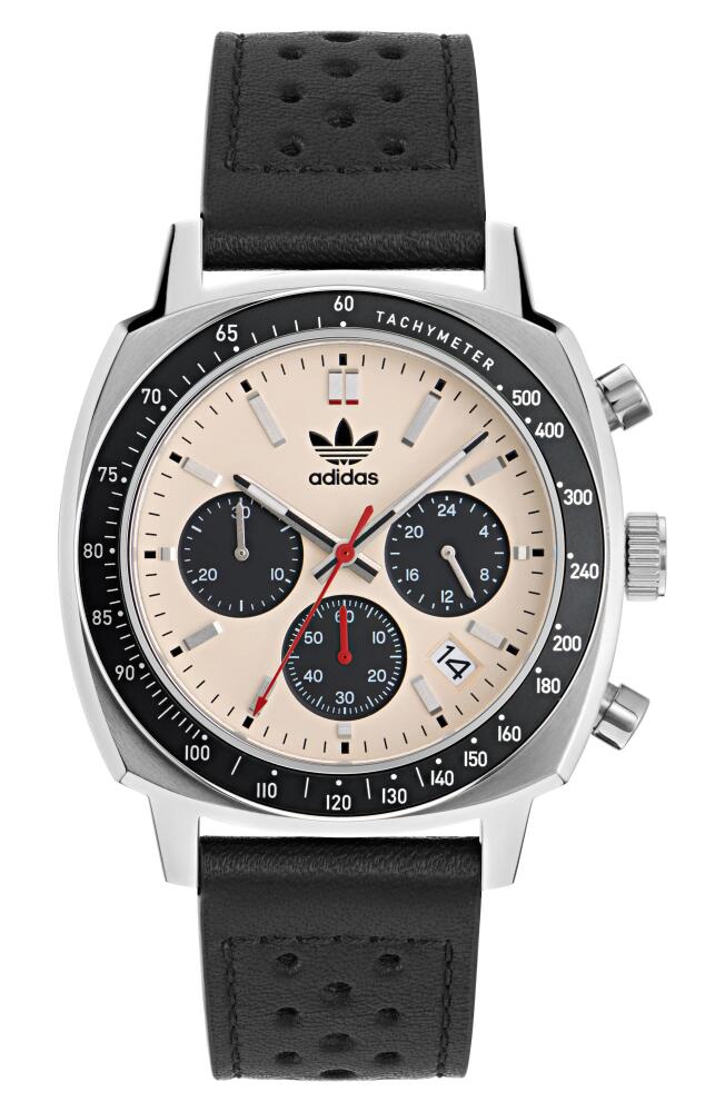 adidas Chronograph Leather Strap Watch in Black Cover