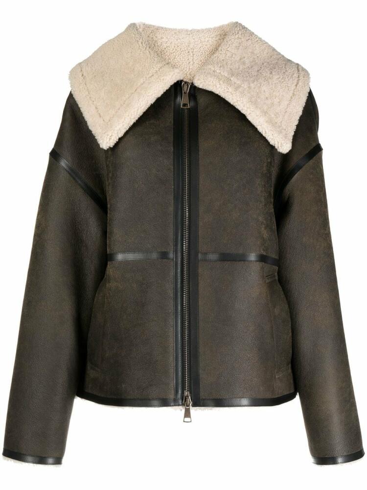 Goen.J shearling-lined aviator leather jacket - Brown Cover