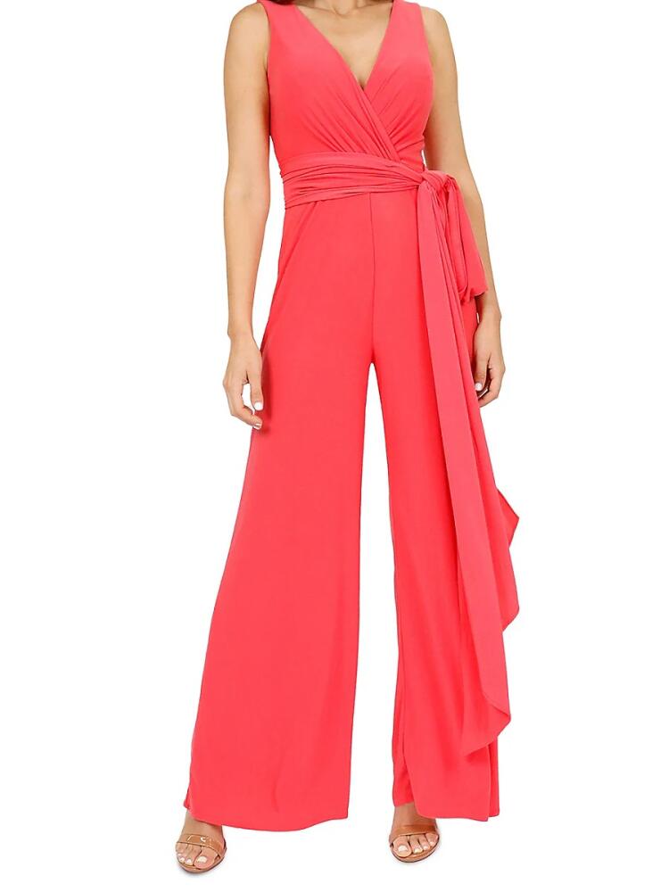 Rene Ruiz Collection Women's Attached Belt Wide Leg Jumpsuit - Coral Cover