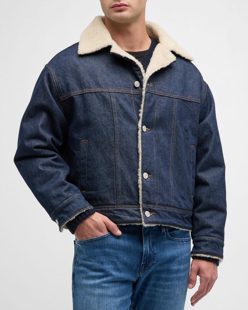 FRAME Men's Oversized Shearling Denim Jacket Cover