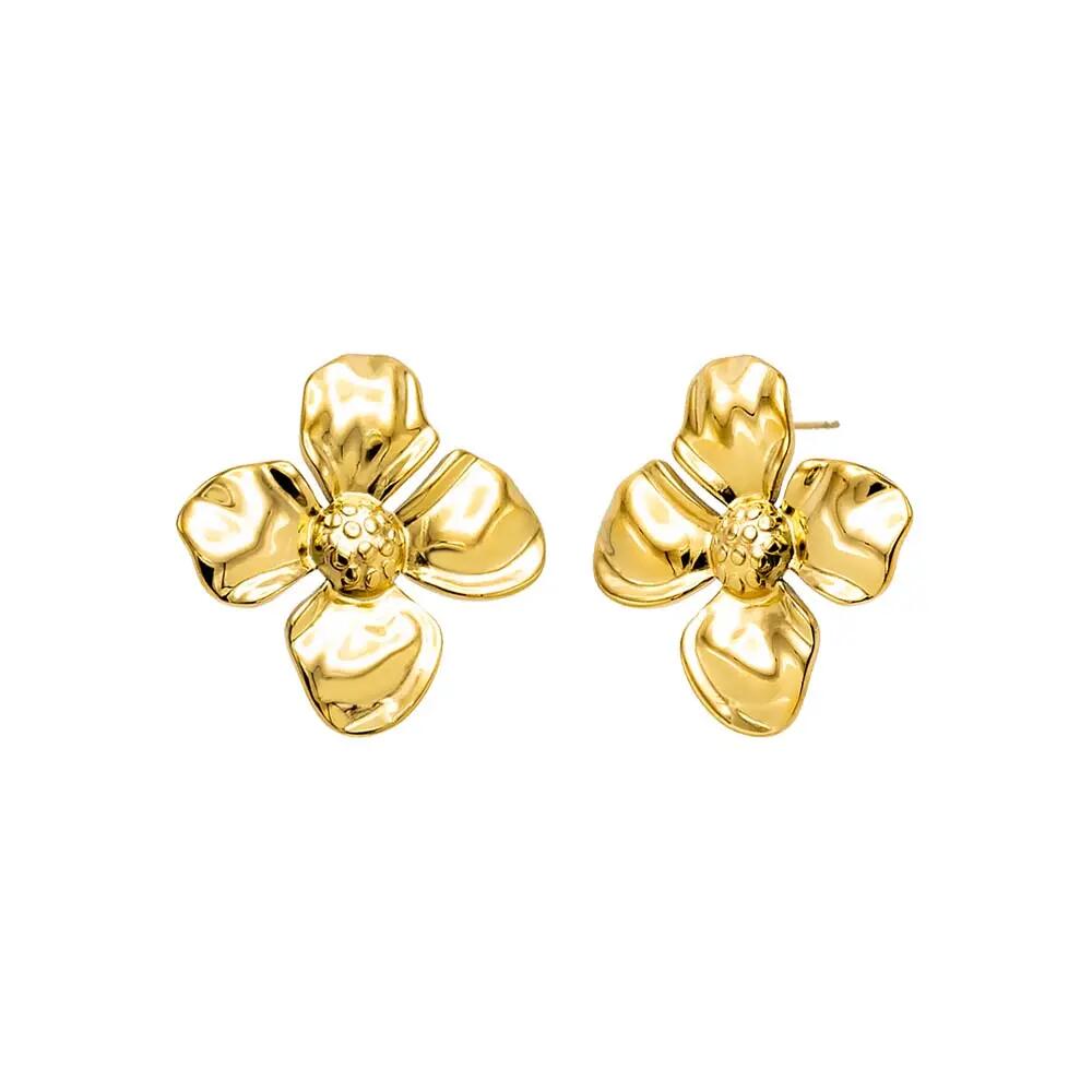 BY ADINA EDEN Solid Four Leaf Flower On The Ear Stud Earring in Gold Cover