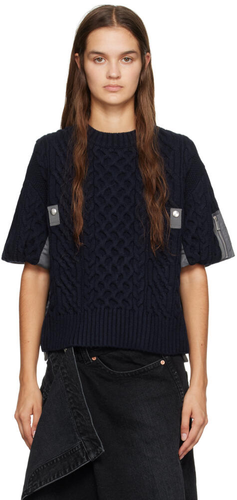 sacai Navy & Gray Paneled Sweater Cover