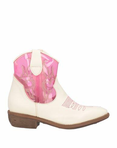 Divine Follie Woman Ankle boots Ivory Leather, Textile fibers Cover