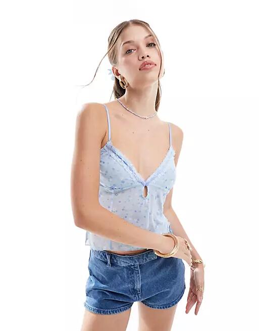 Cotton On mesh cami crop pajama top in blue ditsy Cover