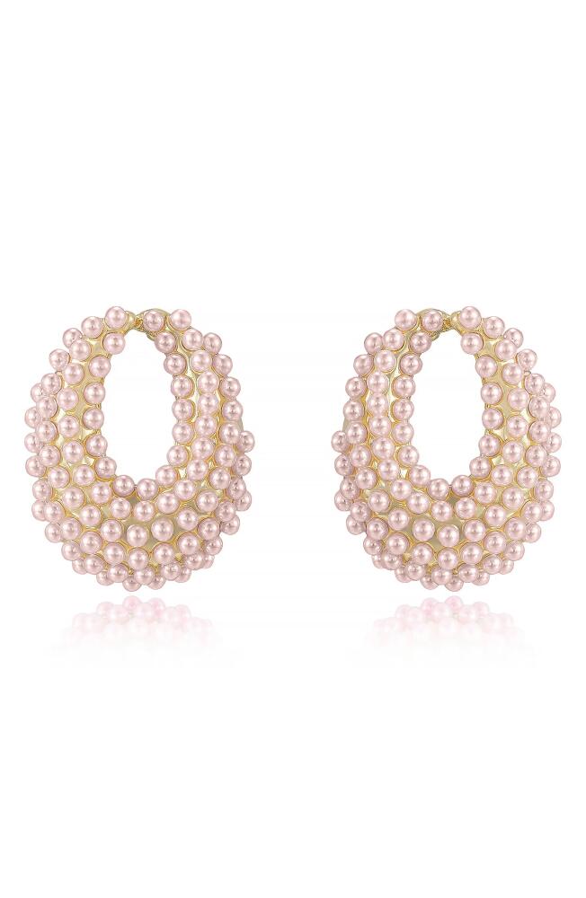 Ettika Imitation Pearl Cluster Frontal Hoop Earrings in Pink Cover