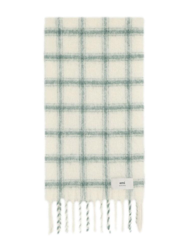 AMI Paris check pattern fringed scarf - Green Cover