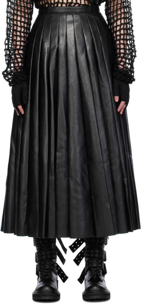 Junya Watanabe Black Pleated Faux-Leather Maxi Skirt Cover