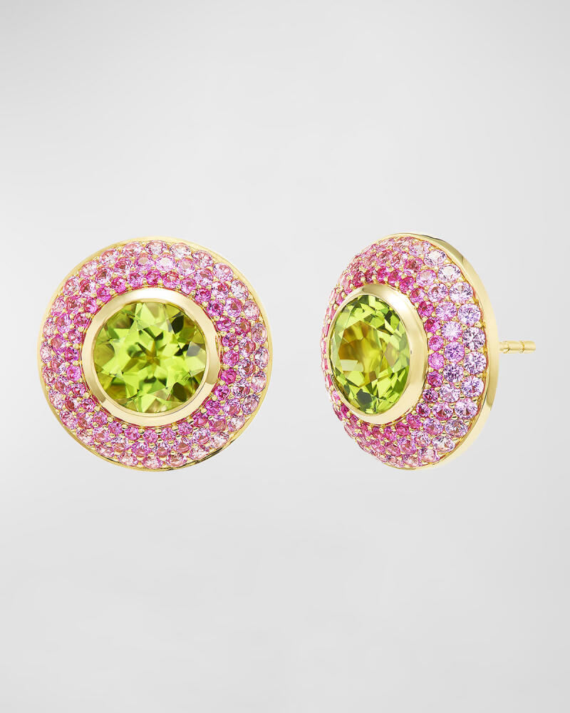 Emily P. Wheeler Ombre Pink Sapphire and Peridot Button Stud Earrings Cover