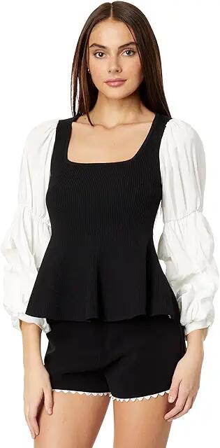 English Factory Mixed Media Ribbed Top (Black/White) Women's Clothing Cover