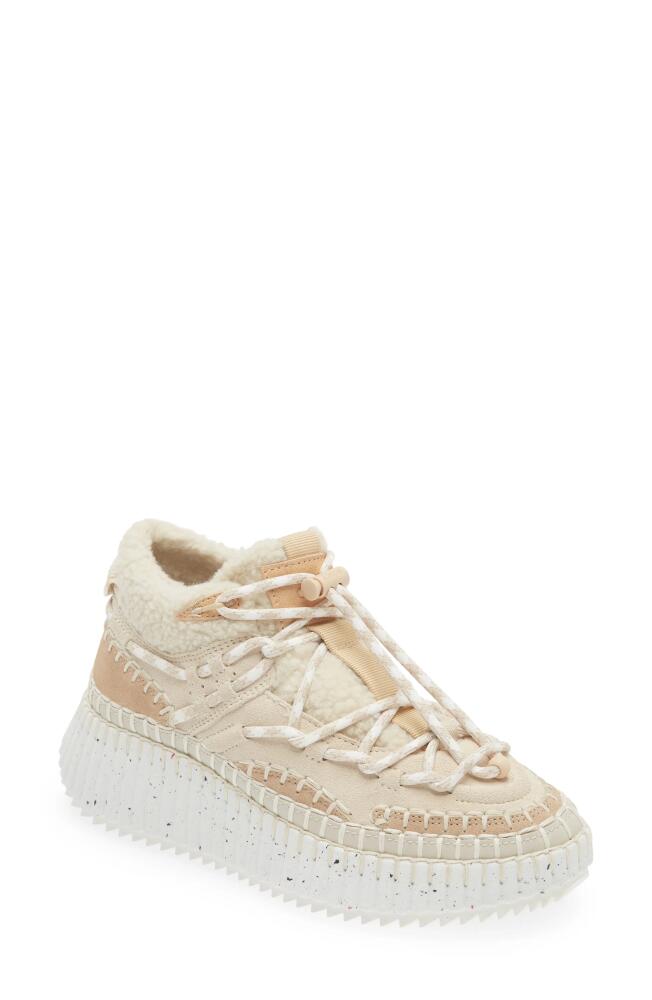 Chloé Nama Genuine Shearling Collar Platform Sneaker in Pearl Beige Cover