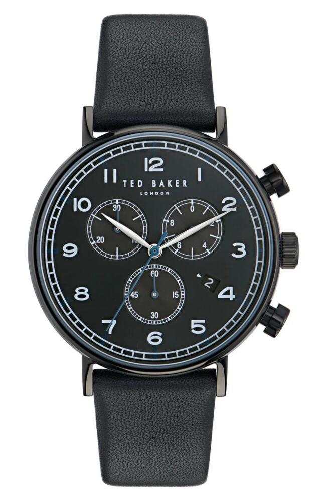 Ted Baker London Barnetb Chronograph Leather Strap Watch, 41mm in Black Cover