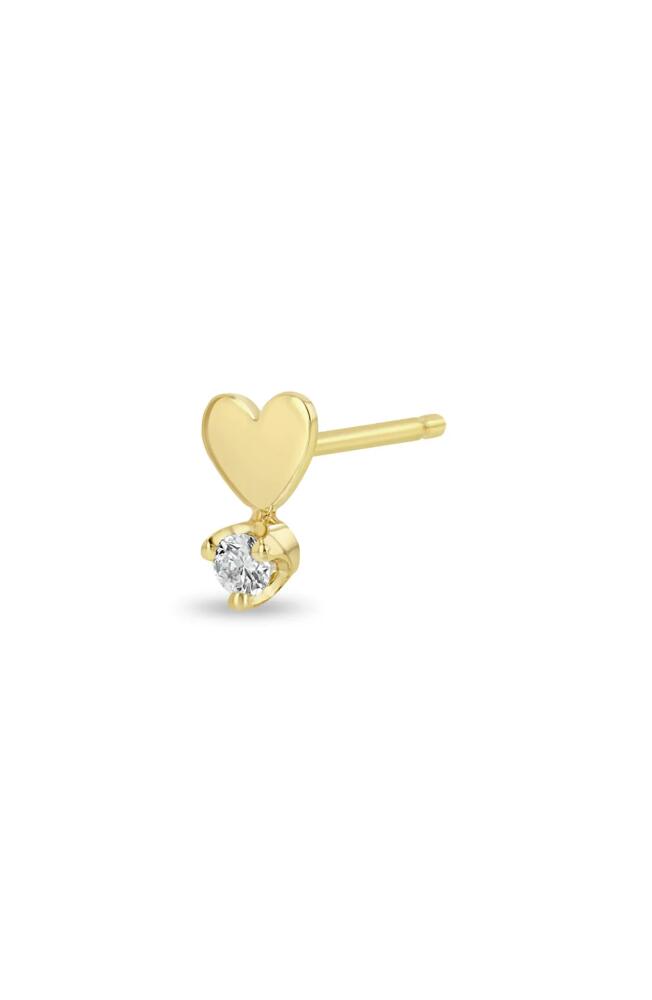 Zoë Chicco Itty Bitty Heart & Prong Diamond Single Stud Earring in 14K Yellow Gold Cover