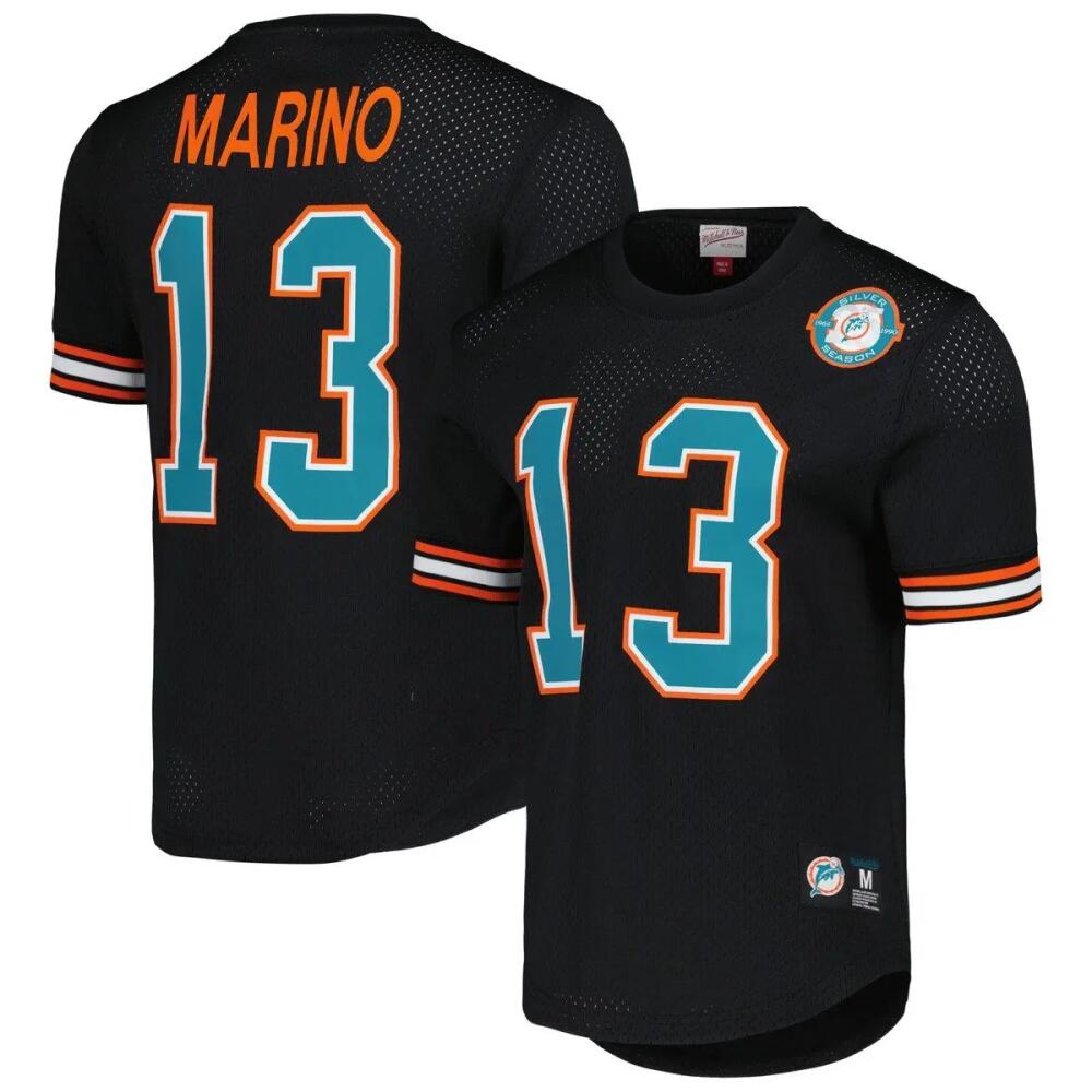 Men's Mitchell & Ness Dan Marino Black Miami Dolphins Retired Player Name & Number Mesh Top Cover