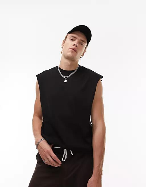 Topman relaxed fit sleeveless T-shirt in black Cover