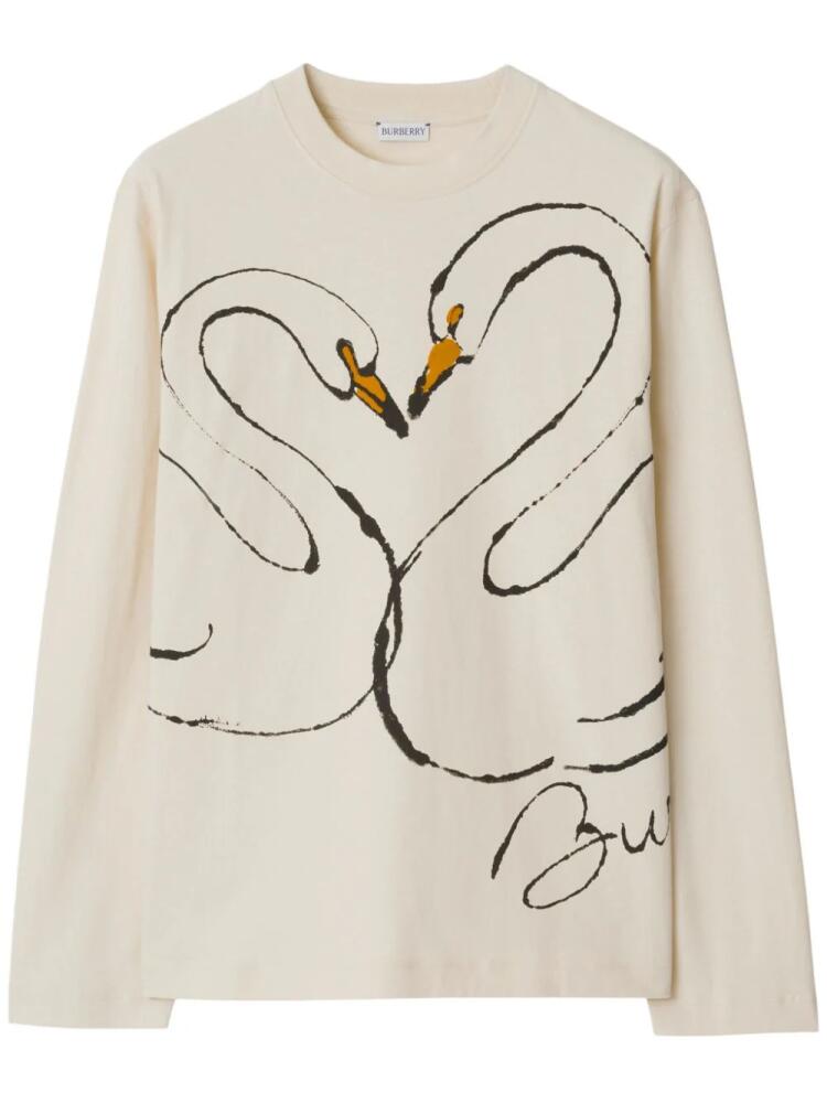 Burberry Swan-print cotton T-shirt - Neutrals Cover