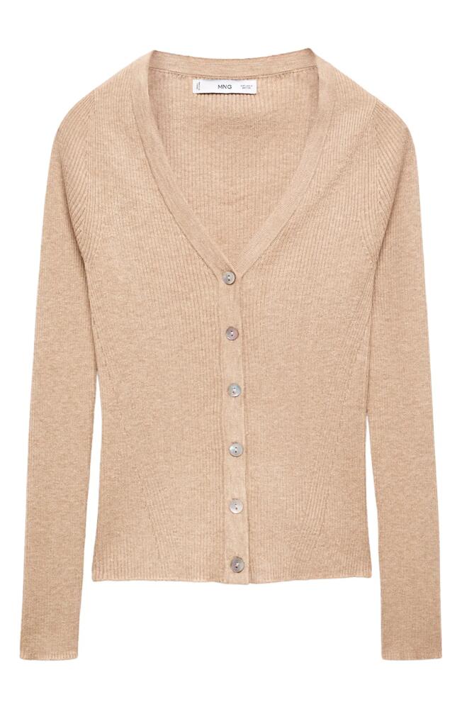 MANGO V-Neck Rib Cardigan in Sand Cover