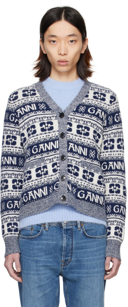 GANNI Navy & White Patch Pocket Cardigan Cover