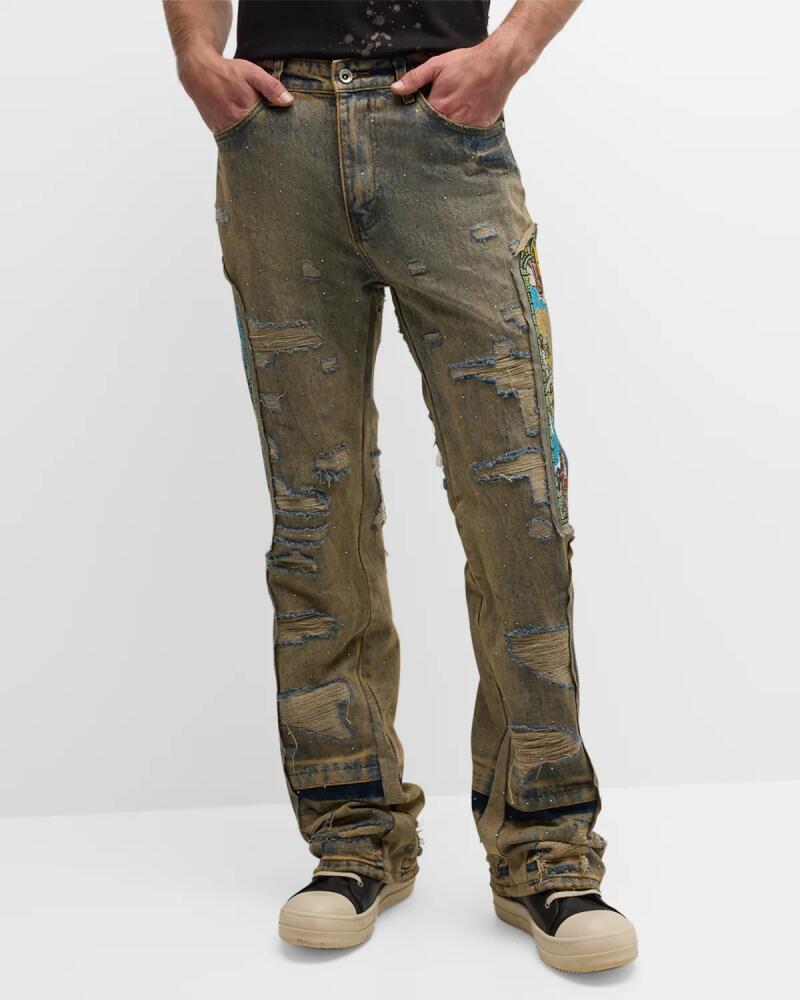 WHO DECIDES WAR Men's Unfurled Crystal-Embellished Jeans Cover