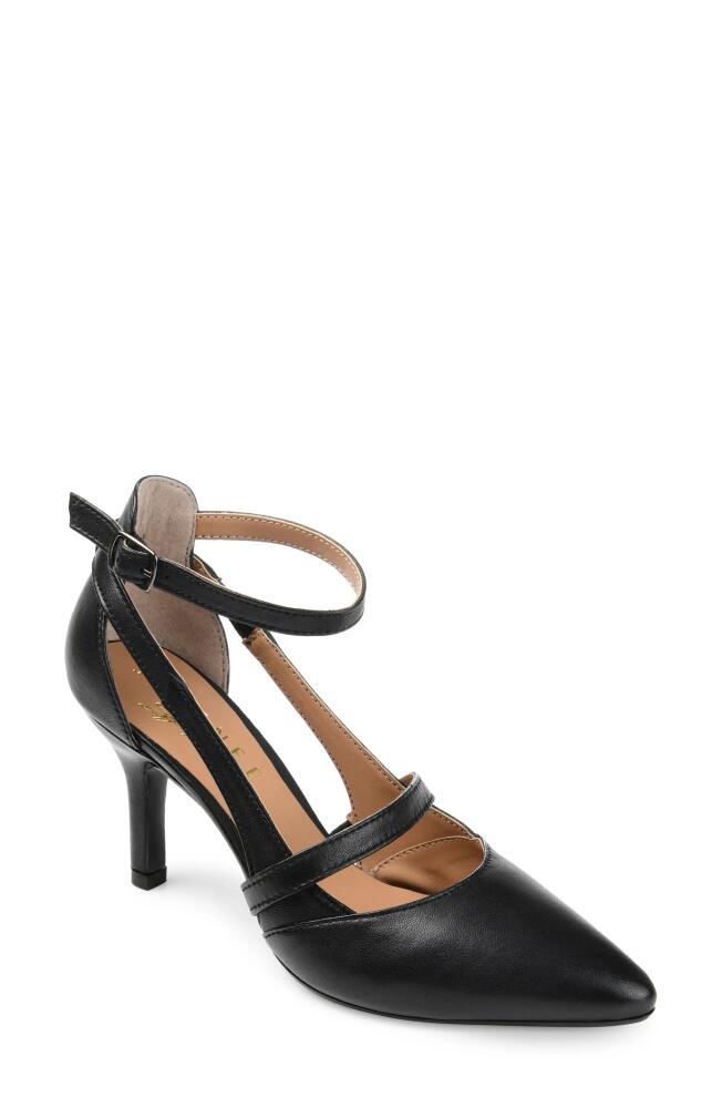 Journee Signature Vallerie Pointed Toe Pump in Black Leather Cover