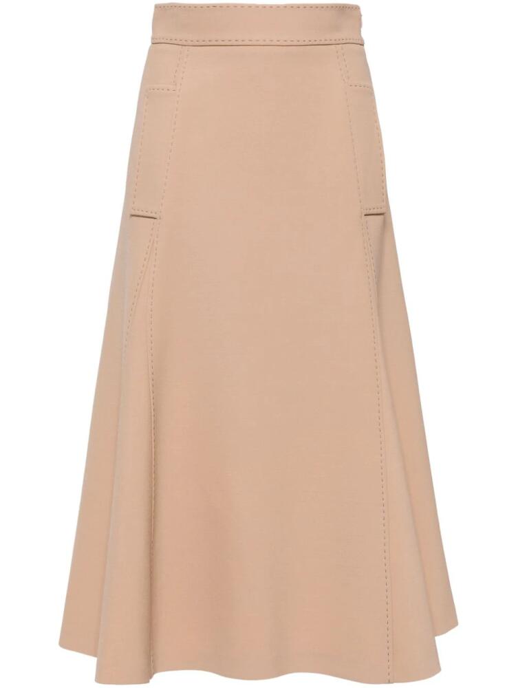 Elie Saab contrasting-stitch wool-blend midi skirt - Neutrals Cover