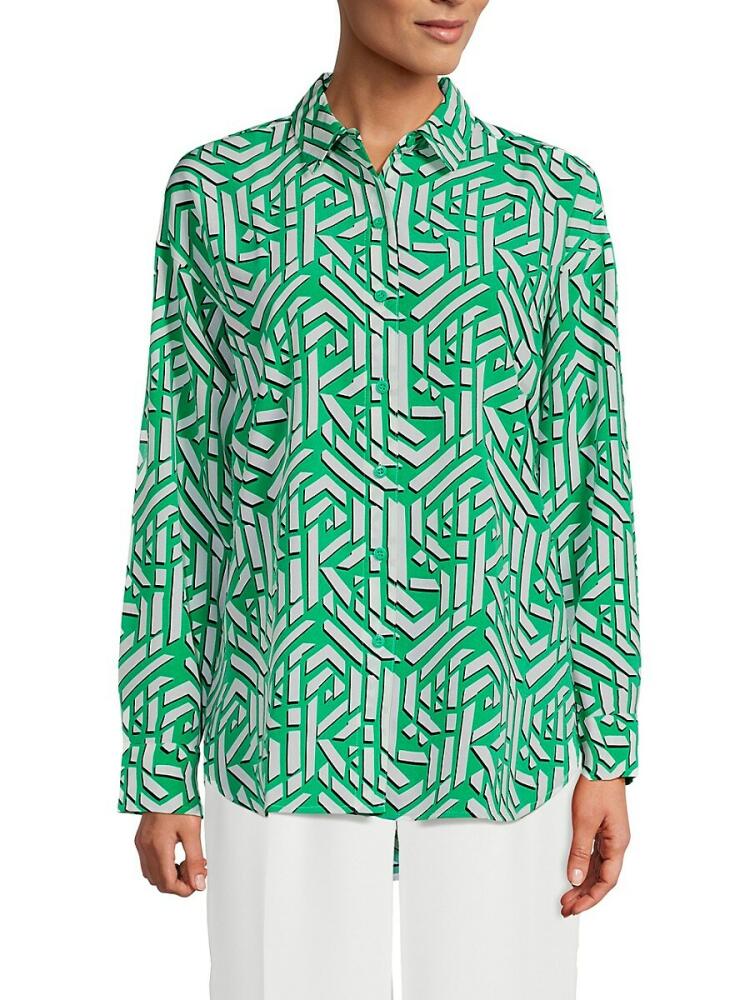 Karl Lagerfeld Paris Women's Print Drop Shoulder Shirt - Kelly Multi Cover