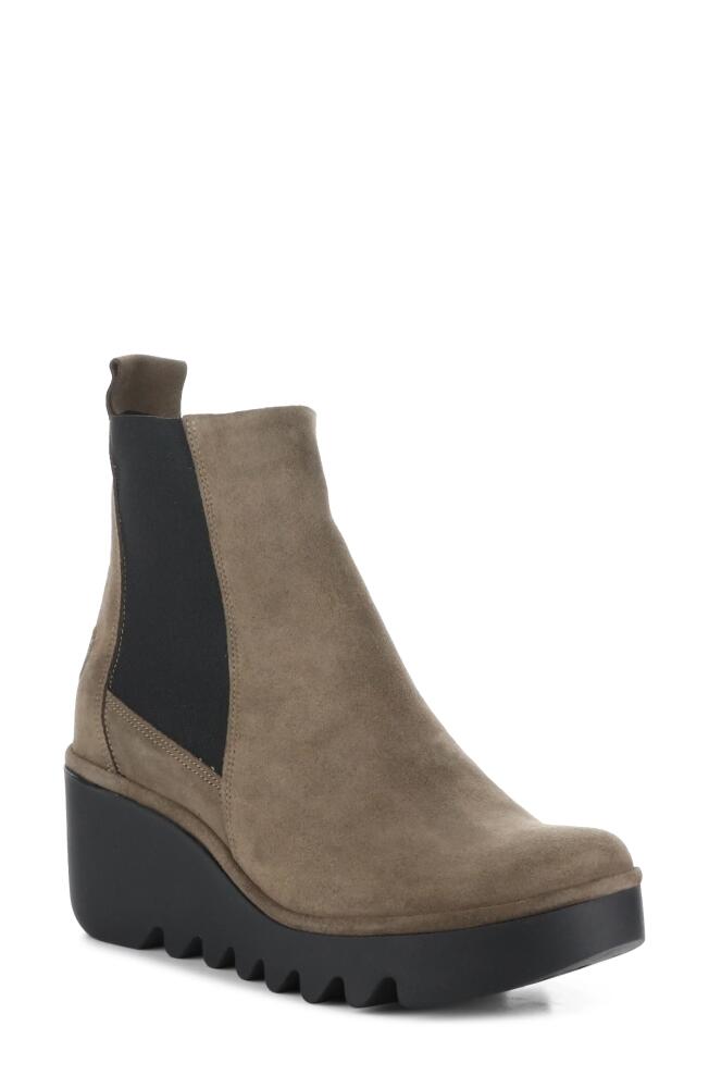 Fly London Fly Long Bagu Wedge Chelsea Boot in Taupe Oil Suede Cover