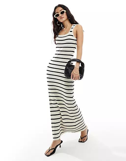 4th & Reckless knitted sleeveless maxi dress in mono stripe-Multi Cover